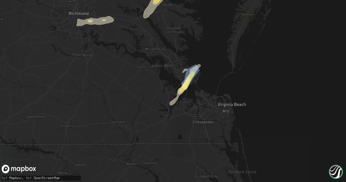 Hail map in Carrollton, VA on June 14, 2026