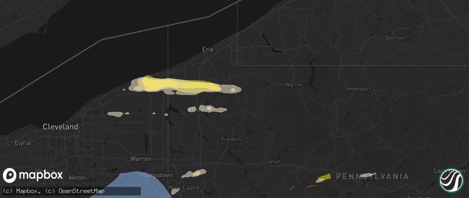 Hail map in Centerville, PA on June 14, 2026