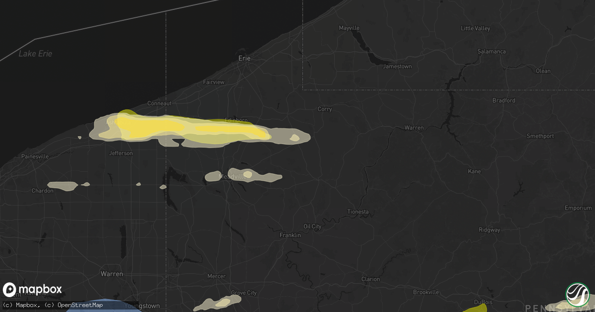 Hail map in Centerville, PA on June 14, 2026