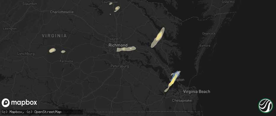 Hail map in Charles City, VA on June 14, 2026