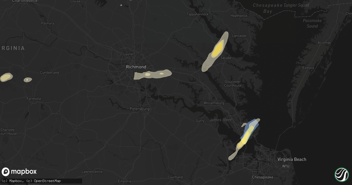 Hail map in Charles City, VA on June 14, 2026