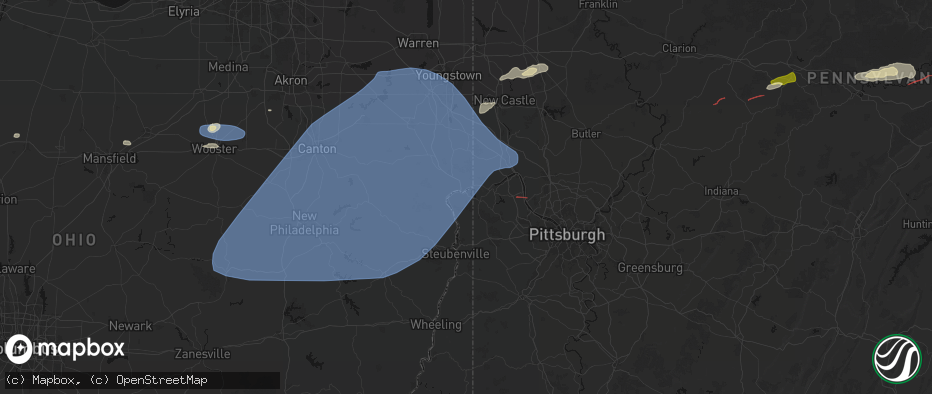 Hail map in Chester, WV on June 14, 2026