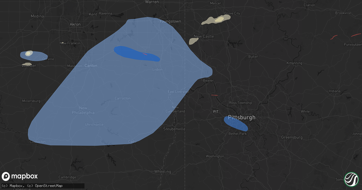Hail map in Chester, WV on June 14, 2026