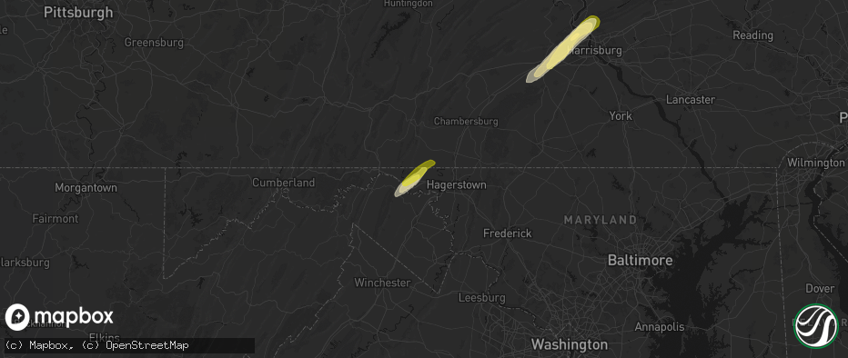 Hail map in Clear Spring, MD on June 14, 2026