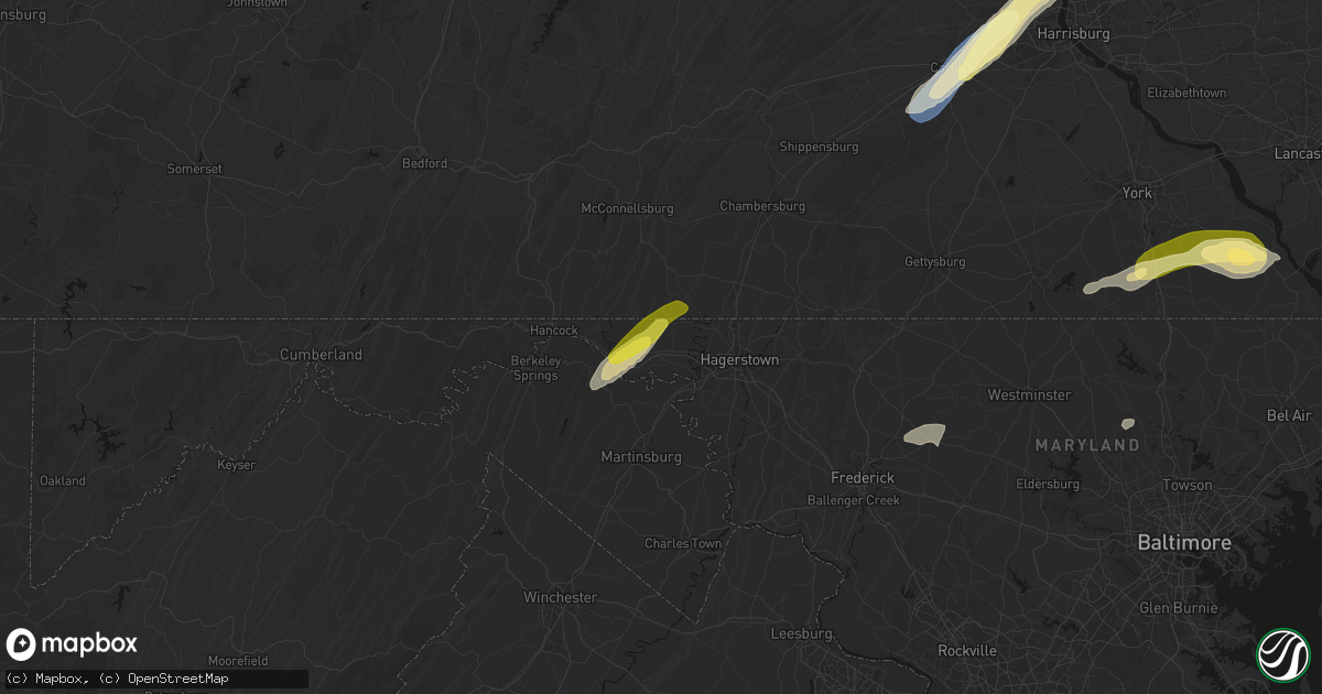 Hail map in Clear Spring, MD on June 14, 2026