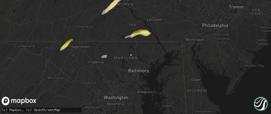 Hail map in Cockeysville, MD on June 14, 2026