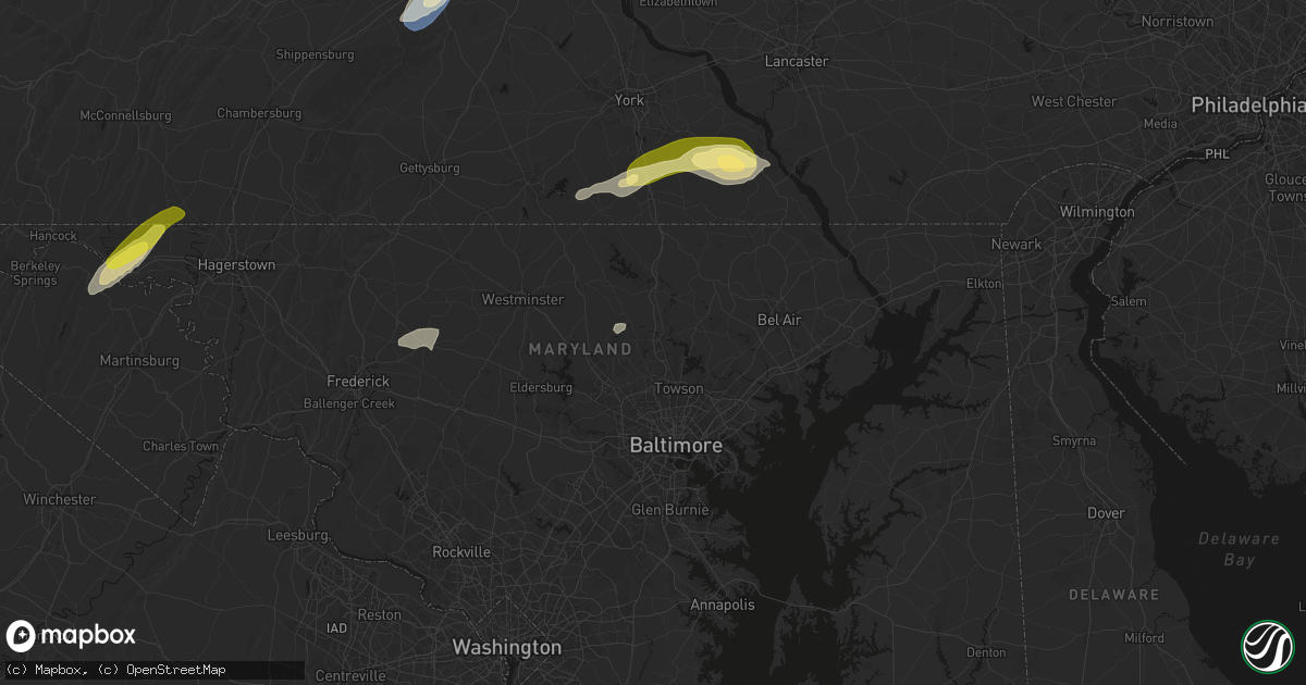 Hail map in Cockeysville, MD on June 14, 2026