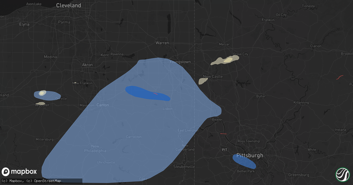 Hail map in Columbiana, OH on June 14, 2026