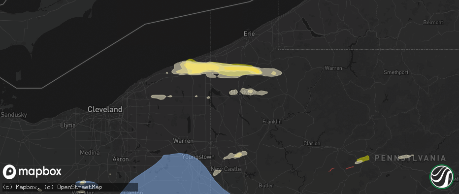 Hail map in Conneaut Lake, PA on June 14, 2026