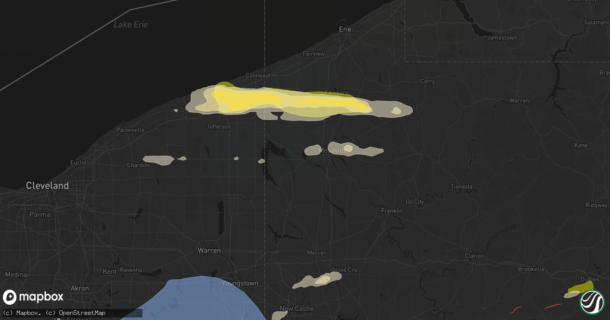 Hail map in Conneaut Lake, PA on June 14, 2026