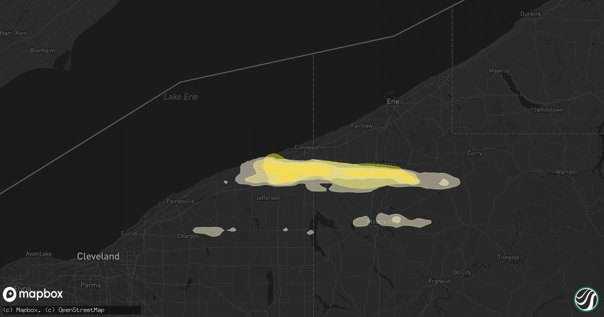 Hail map in Conneaut, OH on June 14, 2026