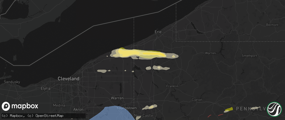 Hail map in Conneautville, PA on June 14, 2026