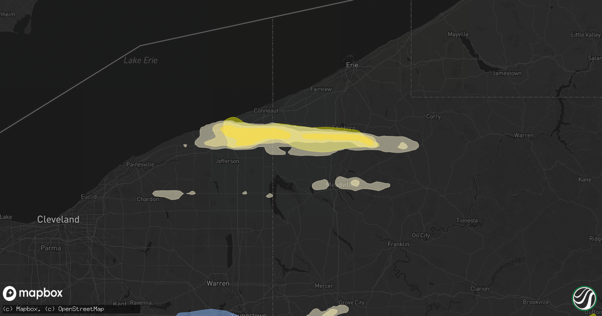Hail map in Conneautville, PA on June 14, 2026