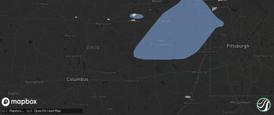 Hail map in Coshocton, OH on June 14, 2026