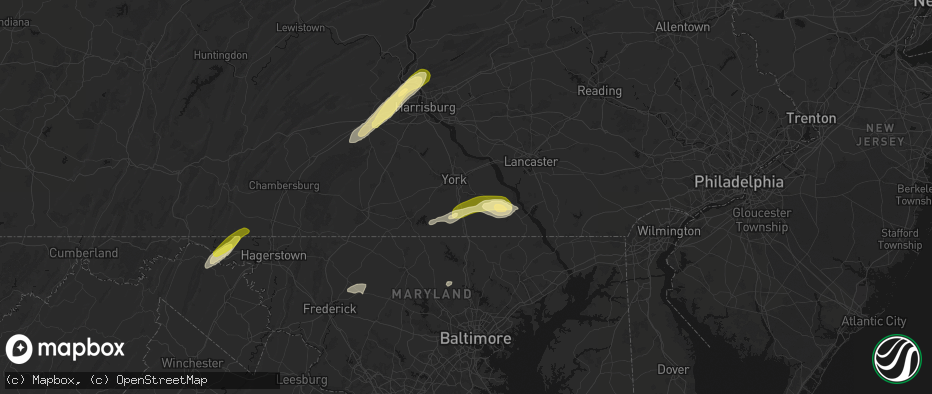 Hail map in Dallastown, PA on June 14, 2026