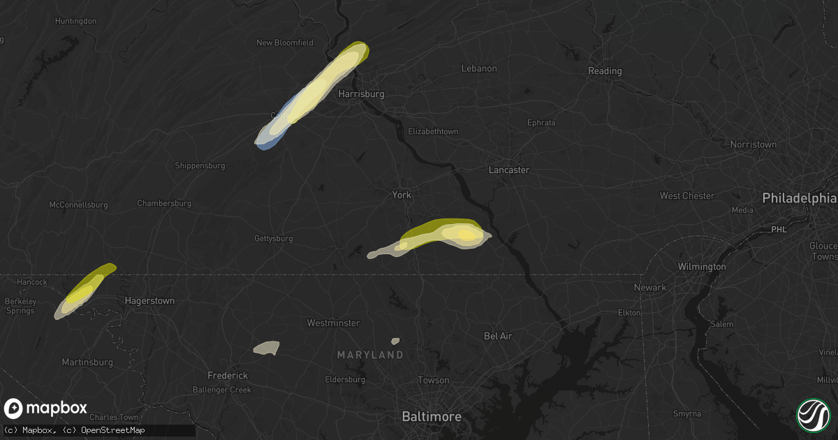 Hail map in Dallastown, PA on June 14, 2026