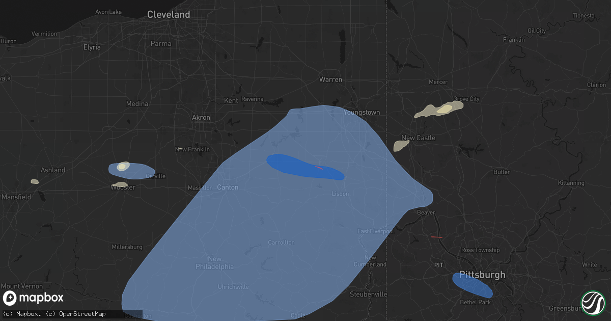 Hail map in Damascus, OH on June 14, 2026