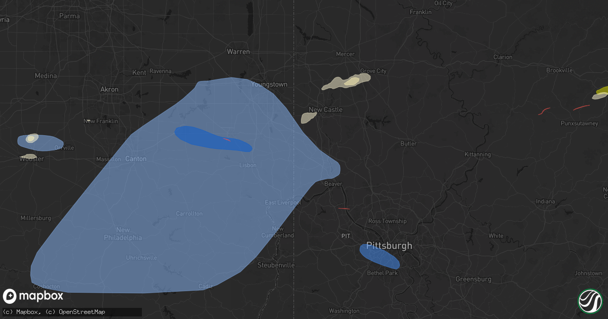 Hail map in Darlington, PA on June 14, 2026