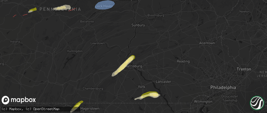 Hail map in Dauphin, PA on June 14, 2026