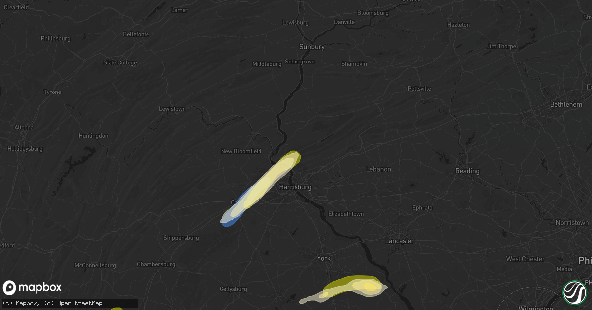 Hail map in Dauphin, PA on June 14, 2026