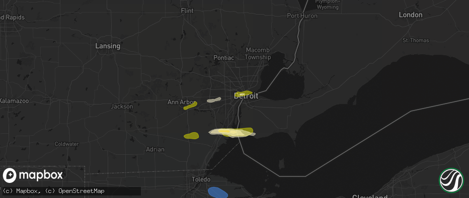 Hail map in Dearborn, MI on June 14, 2026
