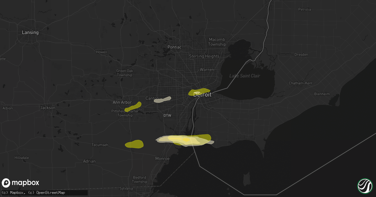Hail map in Dearborn, MI on June 14, 2026