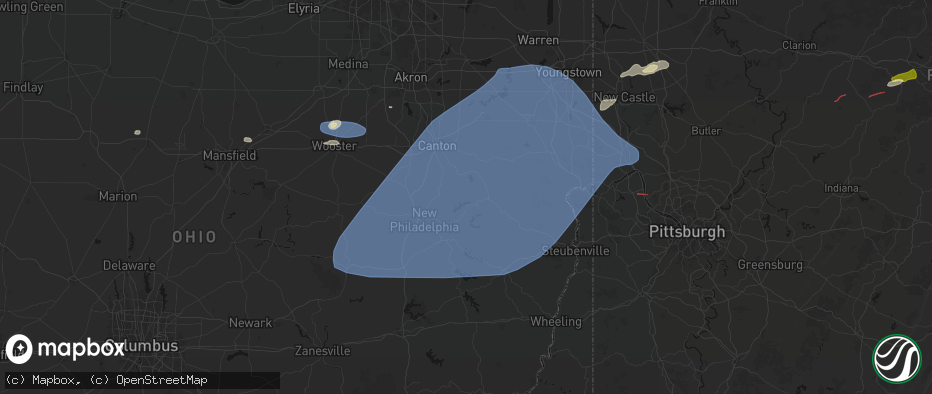 Hail map in Dellroy, OH on June 14, 2026