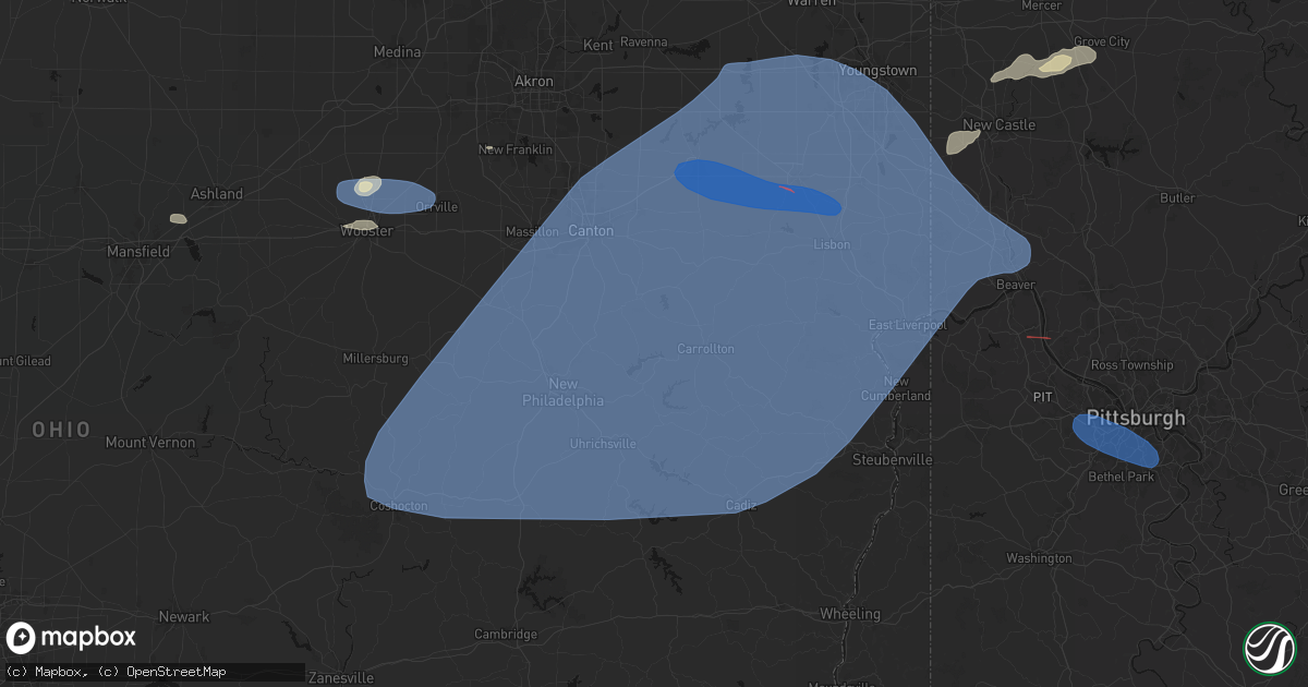 Hail map in Dellroy, OH on June 14, 2026