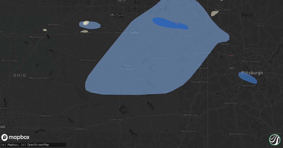 Hail map in Dennison, OH on June 14, 2026