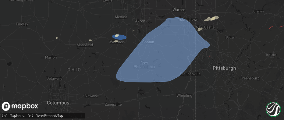 Hail map in Dover, OH on June 14, 2026