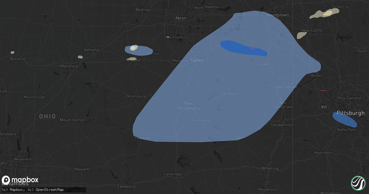 Hail map in Dover, OH on June 14, 2026