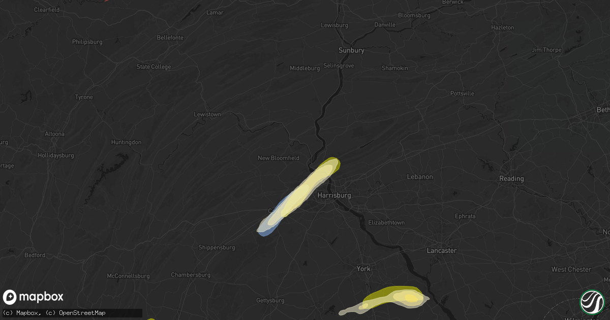 Hail map in Duncannon, PA on June 14, 2026