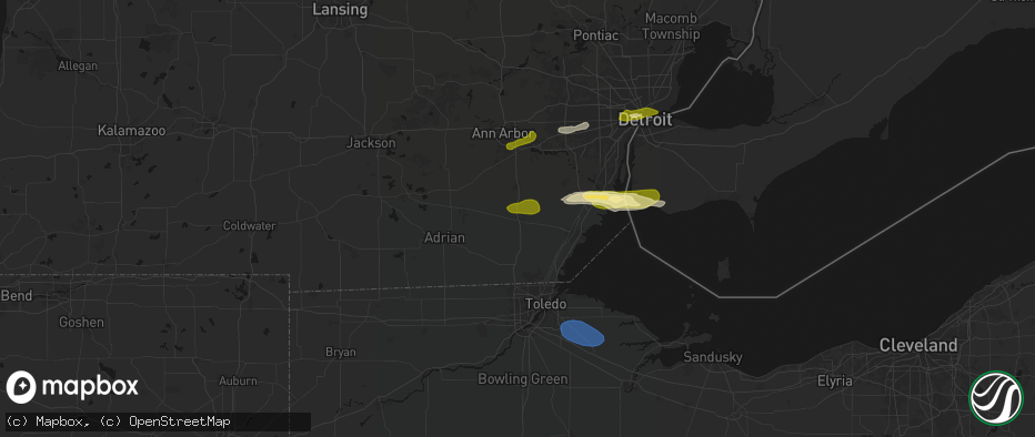 Hail map in Dundee, MI on June 14, 2026