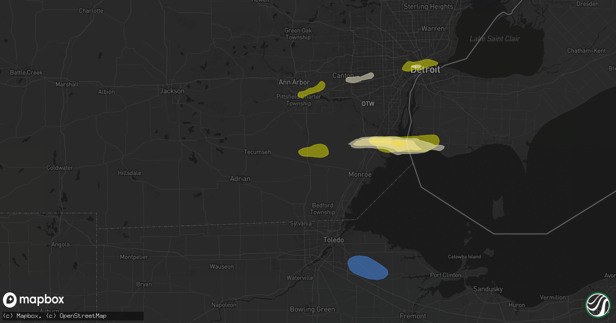 Hail map in Dundee, MI on June 14, 2026