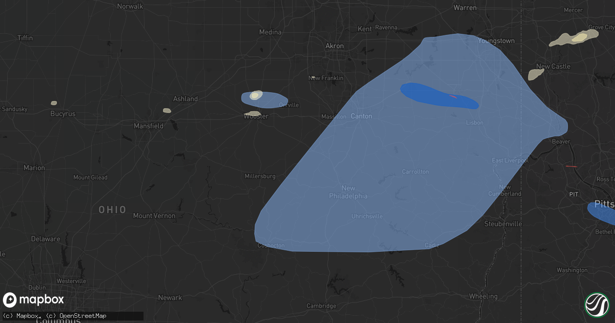 Hail map in Dundee, OH on June 14, 2026