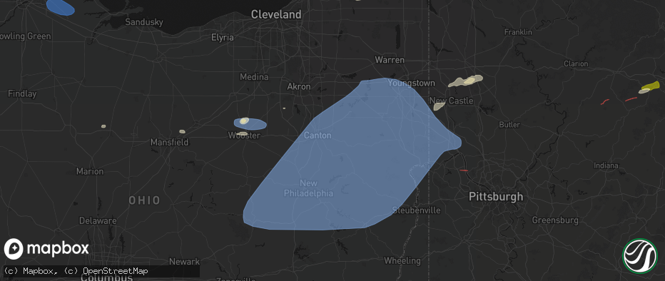 Hail map in East Canton, OH on June 14, 2026