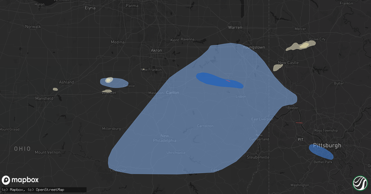 Hail map in East Canton, OH on June 14, 2026