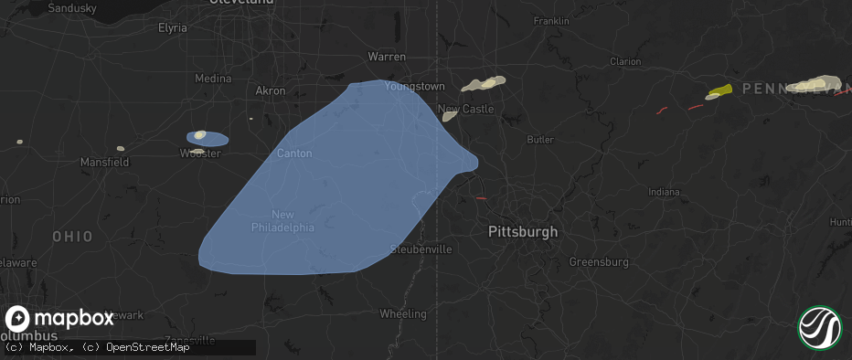 Hail map in East Liverpool, OH on June 14, 2026