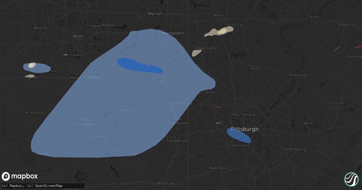 Hail map in East Liverpool, OH on June 14, 2026