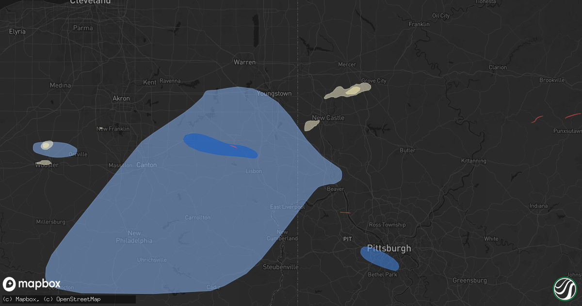 Hail map in East Palestine, OH on June 14, 2026