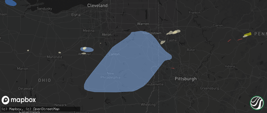 Hail map in East Rochester, OH on June 14, 2026