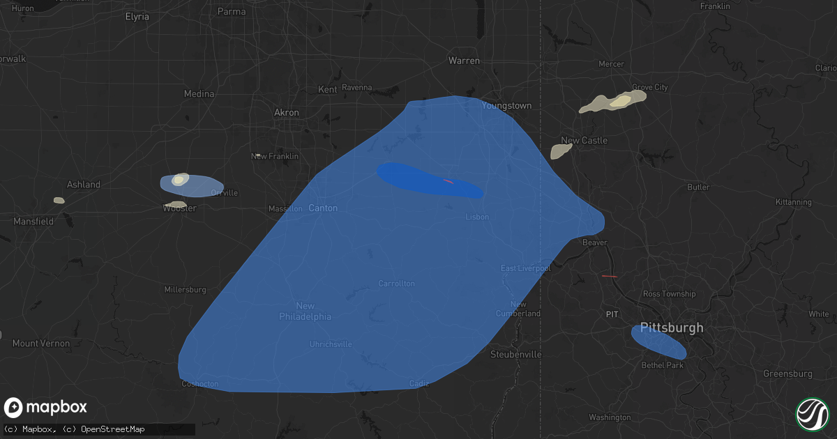 Hail map in East Rochester, OH on June 14, 2026