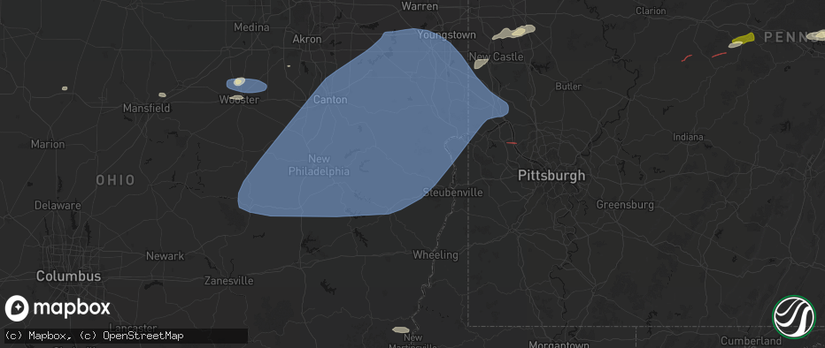 Hail map in East Springfield, OH on June 14, 2026