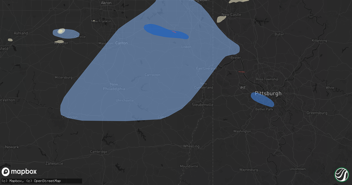 Hail map in East Springfield, OH on June 14, 2026