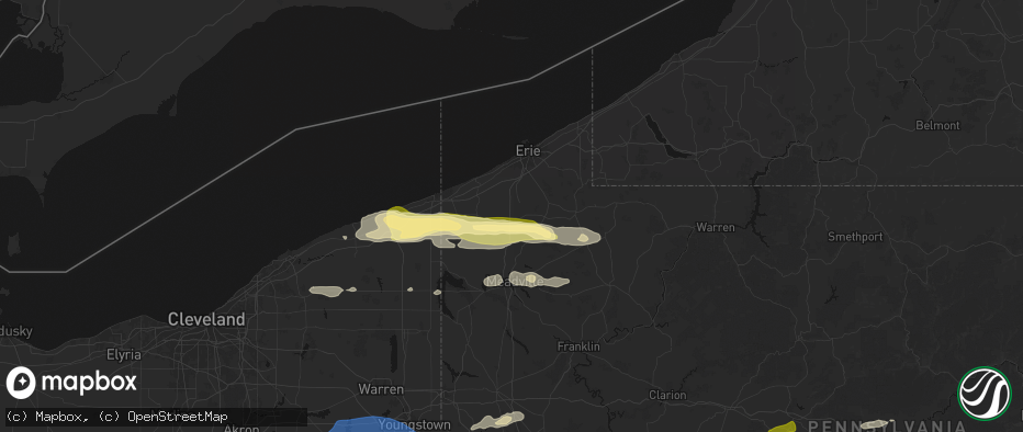 Hail map in Edinboro, PA on June 14, 2026