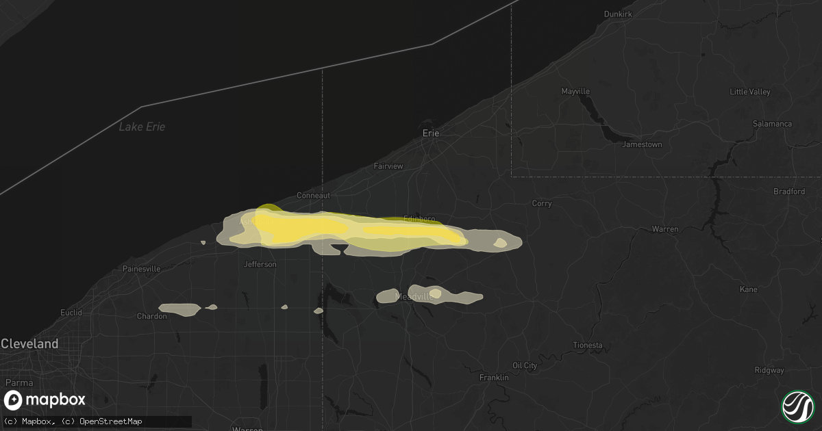 Hail map in Edinboro, PA on June 14, 2026
