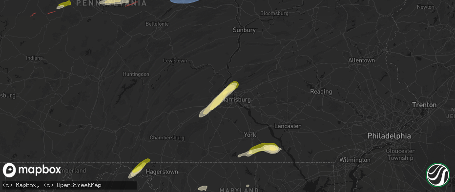 Hail map in Enola, PA on June 14, 2026