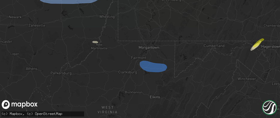 Hail map in Fairmont, WV on June 14, 2026