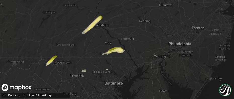 Hail map in Felton, PA on June 14, 2026