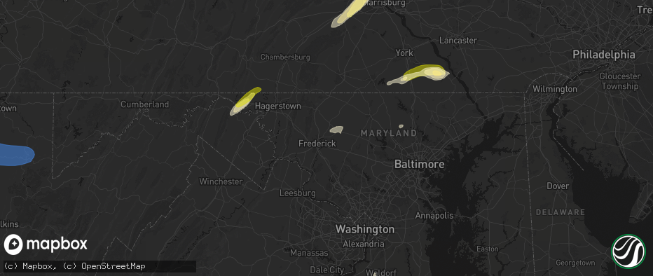 Hail map in Frederick, MD on June 14, 2026